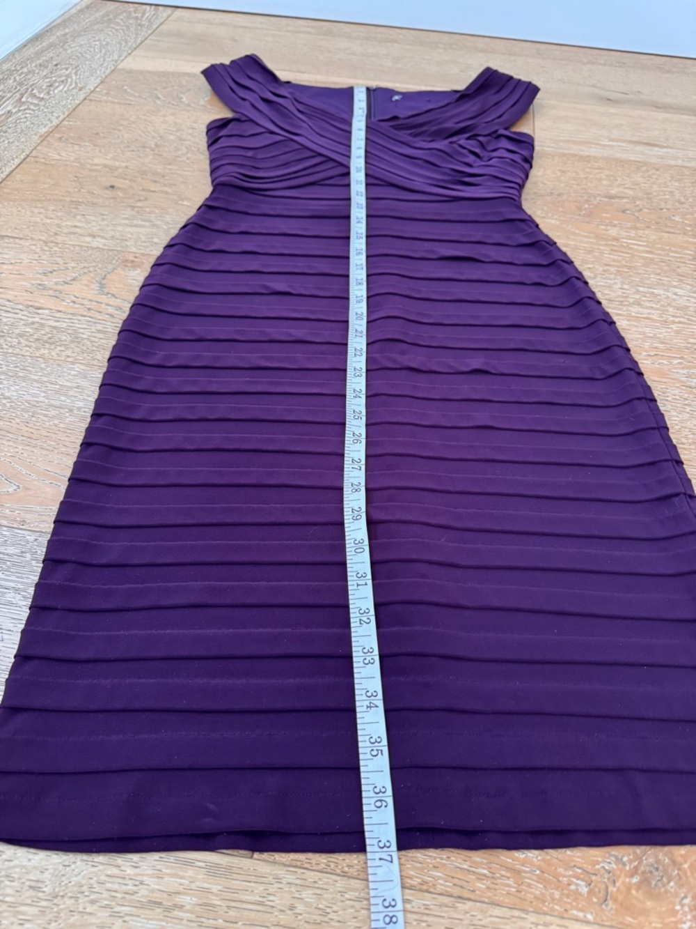 Dark Purple Bandage or Shutter Pleat Dress V Neck Midi Sz 2 -4 - Picture 12 of 13